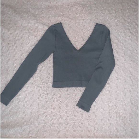 Sage Long Sleeve v neck cropped top - Picture 1 of 1